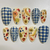 Shopmocho 24pcs Cute Cartoon Fake Nail Tips Oil Painting Series Printed Almond Press On Nail Sweet Cool Charming False Nail For Spicy Girl