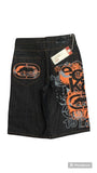 SHOPMOCHO American Washed Ecko Denim Shorts Mens Hip-hop Rock Street Fashion Pattern Straight Pants Harajuku Trend Wide Pants
