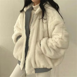 Shopmocho Both Sides Thicken Coat New Zipper Hooded Women Winter Jacket Oversized Elegant Solid Fashion Warm Coats Casual Ladies Outerwear