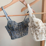 Shopmocho Three-dimensional embroidered bra sexy lace fish bone corset widened breasted with steel ring 2/1 half cup bralette underwear