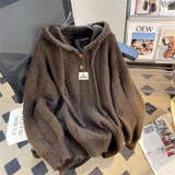 Shopmocho Korean Loose and Lazy Style Hooded Sweater for Women's Autumn and Winter 2025 New Soft and Thick Drawstring Knitted Sweatshirt