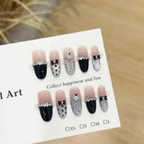 SHOPMOCHO Sweet Lovely Cartoon Bear Long Coffin Stiletto Fake Nails Bowknot Pearl Diamond Flowers Cat Eyes Wearable Fake Nails