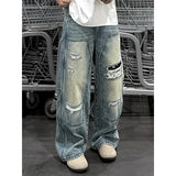 SHOPMOCHO Men's Jeans Man Pants Heavy Duty Washed Multi Pocket Carpenter Style Straight Loose Denim Trousers Casual Fit High Street