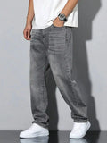 SHOPMOCHO Men's straight skinny grey jeans, straight and simple design, suitable for daily wear in all seasons