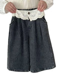 SHOPMOCHO UNITIM 2-8Yrs Kids Girls Jeans Loose Lace Patchwork Children Girls Straight Pants Casual Trendy Infant Babys Girls Denim Pants