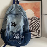 Shopmocho New Gray Denim Backpack Women's Leisure Travel Outing Shoulder Bag Female Fashion Schoolbags Suitable For Boys And Girls Mochila