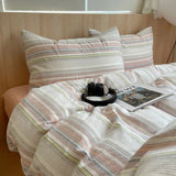 SHOPMOCHO 1pc Korean Cotton Pink Stripes Duvet Cover 150x200 Size Girl's Room housse de couette Skin friendly Breathable Comforter Sets
