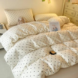 SHOPMOCHO 3pcs Satin Duvet cover set (1*Duvet Cover + 2*Pillowcase, Without Core), Black dot print Bedding Set, Soft Comfortable