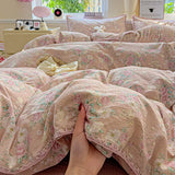 SHOPMOCHO Flower Printed Duvet Cover Sets Queen/King Bedding Set with Shell Edge Washed Cotton dekbedovertrek 240x220  이불 커버 Bed Cover Set