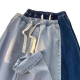 SHOPMOCHO Loose Straight Leg High Waist Elastic Waist Men's Jeans Spring Summer Vintage High Street Trendy Wide Leg Personalized Straight