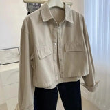 Shopmocho Loose Short Collared Workwear Jacket Women's Style Versatile Korean Neutral Flip Collar Utility Coat Autumn Winter New Trend