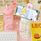 Shopmocho 700ml/900ml Kawaii Shaker Water Bottle With Straw Sticker Cute BPA Free Plastic Tea Milk Portable Gourde Drink Bottle For Girl