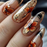 Shopmocho 24pcs/set Medium long fake nails Swan fish flowers for summer season gradient almond square ballet tips press on false nails