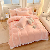 Shopmocho Korean Princess Style Bedding Sets Ins Lace Bowknot Duvet Cover Fitted Sheet For Girl Woman Home Bedroom Kawaii Bed Linens