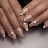 SHOPMOCHO Red Y2K Wearable Nail Art Chic Silver Butterfly Love Metal Bead Almond False Nails Detachable Finished Fake Nails Press on Nails