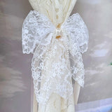 SHOPMOCHO 1Pair/2Pairs French Romantic White Flower Lace Curtain Tieback with Bead Korean Bow Strap Trims for Curtain Accessories Decor