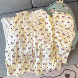 SHOPMOCHO Pink Bow Tie Design Pajamas for Women Long Sleeve Top & Elastic Waist Pants Pajamas Set Harajuku Style Casual New Home Wear