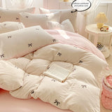 SHOPMOCHO 3 Piece Sheet Set  pink bowknot embroidery duvet cover Set ， comfortable Bedding Set Bedspread for All Season