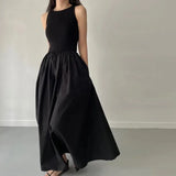 Shopmocho New Summer Simple Elegant Black Long Dresses For Women Round Neck Sleeveless High Waist Temperament Female Fashion Style Dress