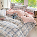 SHOPMOCHO 3pcs Simple, soft and skin-friendly duvet cover 3-piece set (1 duvet cover +2 pillowcases) (without core)Striped checkered