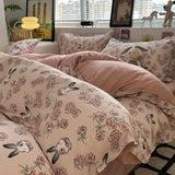 Shopmocho Pink Floral Bedding Set Soft Ins Single Double Queen Size Duvet Cover Flat Sheet Pillowcase Girls Home Totel Bed Linens