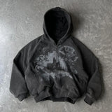 SHOPMOCHO Y2k Gothic Punk Style Printed Star Spot Embroidered Zipper Hoodie Men and Women Fashion Harajuku Retro Oversized Bat Sleeve Top