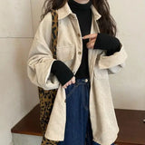 Shopmocho Women's Corduroy Jacket Autumn Winter Versatile Retro Hong Kong Style Mid-Length Shirt Top Trendy Ins Style Sleeveless Coat