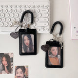 SHOPMOCHO Y2k Black Photocard Holder Keychain Kpop Idol Photo Protector Sleeve Student Id Card Storage Case Student Stationery Supplies