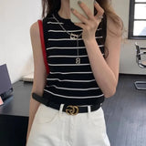 SHOPMOCHO-2025 New Striped Stretch Vest Basic Versatile Short Top Women's Clothing