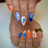 Shopmocho 24pcs Cute Cartoon Fake Nail Tips Oil Painting Series Printed Almond Press On Nail Sweet Cool Charming False Nail For Spicy Girl