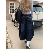 SHOPMOCHO Blue Women's Retro Y2K 2000s Wide Leg Baggy Casual Denim Trouser High Waist Loose Jeans 2025 Autumn Harajuku Full Length Pants