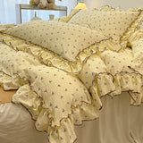 SHOPMOCHO 2/3Pc Korean Princess Style Floral Ruffles Bedding Set Single Queen Size Soft Skin-friendly Washed Cotton Duvet Cover Pillowcase