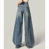 SHOPMOCHO Hot Sale Girls Leisure Daily Jeans Women Ins Fashion High Waist Straight Leg Pants Female Chic Ripped Loose Denim Trousers