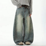 Shopmocho Men's Wear Blue Wide-Leg Denim Pants Baggy Jeans Vintage Three-Dimensional Cut Curved Knife Jeans Loose Fit Summer New Trend