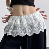 Shopmocho Korean Fashion Lace Irregular Skirt Curtain White Flowers Lace Mesh Halfbody Skirt Women Summer Bottoms Jeans Decorative Hemline