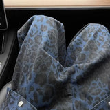 Shopmocho 2025 Spring New Style American Vintage Leopard Print High-end Feel Loose-fit Straight-leg Wide Leg Jeans For Women