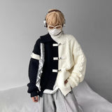 SHOPMOCHO Sweater Men Y2k Splicing Button Knitted Jacket Niche Streetwear Soft Knitwear Autumn Personality Youthful Casual Mens Clothing