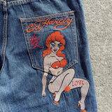 Shopmocho Y2K men jeans Letter Harajuku print pattern Vintage High Waist Wide Leg Jeans American style Goth Men Women Hip Hop Streetwear