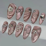 SHOPMOCHO 24Pcs Black Y2k Long False Nails with Almond Head Design Cat's Eye Silver Stripe Pattern Press on Fake Nails Wearable Nail Tips