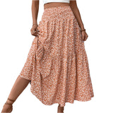 Shopmocho Women's Fashion Pleated Floral Print Elastic Waist Loose Splicing A Line Skirt Skirts for Women Women's Skirt Skirts for Women