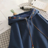 Shopmocho Women's Hoodie Drawstring Tassel Exquisite Embroidery Large Pocket Thick Pullover Artistic Fashionable Autumn Winter Top Jacket