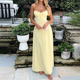 Shopmocho Sexy Solid Color Sleeveless Long Dress Women 2025 Summer Fashion Casual Elegant A-Line Dresses Beach Vacation Spaghetti Strap
