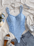 Shopmocho New Spring/Summer Women's knitted fabric Romantic lace wooden ear edge casual holiday retro onesie