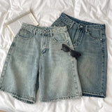 SHOPMOCHO Retro Denim Shorts Women Summer High Waist Loose Wide Leg Straight Short Pants Versatile Casual Half Pants Female Streetwear