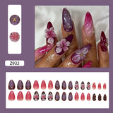 SHOPMOCHO 24pcs White Flower Fake Nail Tips Ins Yellow Pink Blush False Nails Wearable Full Cover European Almond Shaped Press on Nails