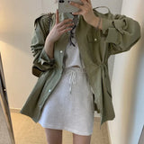 Shopmocho Korean Chic Autumn Vintage Lapel Zipper Style Women's Windbreaker Polyester Fiber Full Sleeve Versatile Slimming Pleated Waist