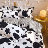 Shopmocho Ins Style Duvet Cover Set with Flat Sheet Pillowcases Cute Orange Cherry Crow Printed Single Double Queen Size Girls Bedding Kit