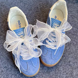 Shopmocho 4cm Wide Festoon Fishtail Organza Shoelaces Wave Chiffen Yarn Bow Laces Beauty White Casual Sneaker DE Training Shoes Laces