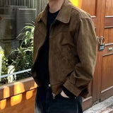 SHOPMOCHO Retro Brown Brown Suede Bomber Jackets for Men Spring Autumn Short Flight Coats Men Clothing