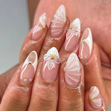 Shopmocho 24Pcs Mid-length 3D Flowers Design Fingertips Sweet Butterfly Yellow Ripple Almond False Nails Detachable Full Cover Press Ons